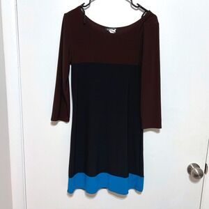 Vintage Star Vixen Womens Colorblock Dress Sz L Brown Black‎ Teal 3/4 Sleeve Y2K